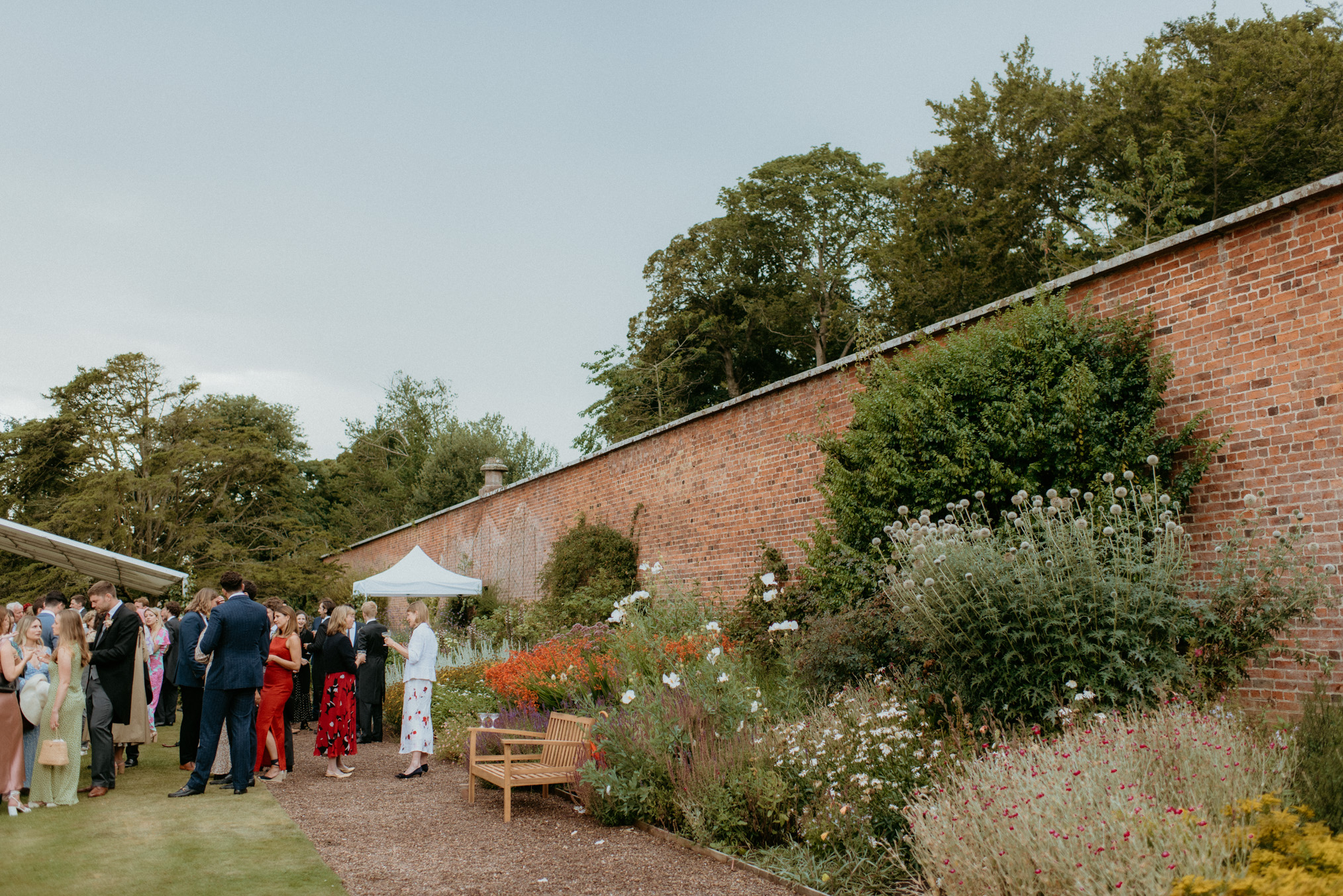 an outdoor wedding reception in Leuchie walled Garden